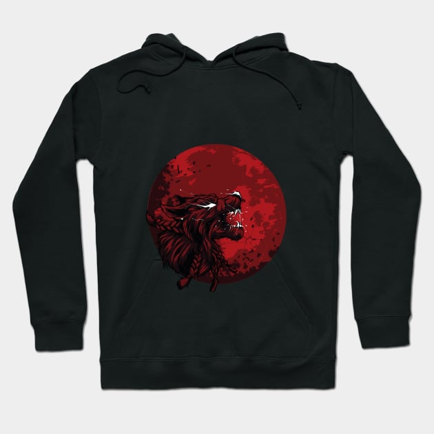 Wolf With Giant Blood Moon Hoodie by mutarek